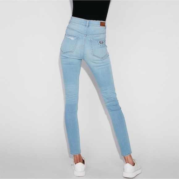 Express Super High Waisted Embellished Ripped Ankle Leggings Jeans Size 2 Short - Picture 5 of 16